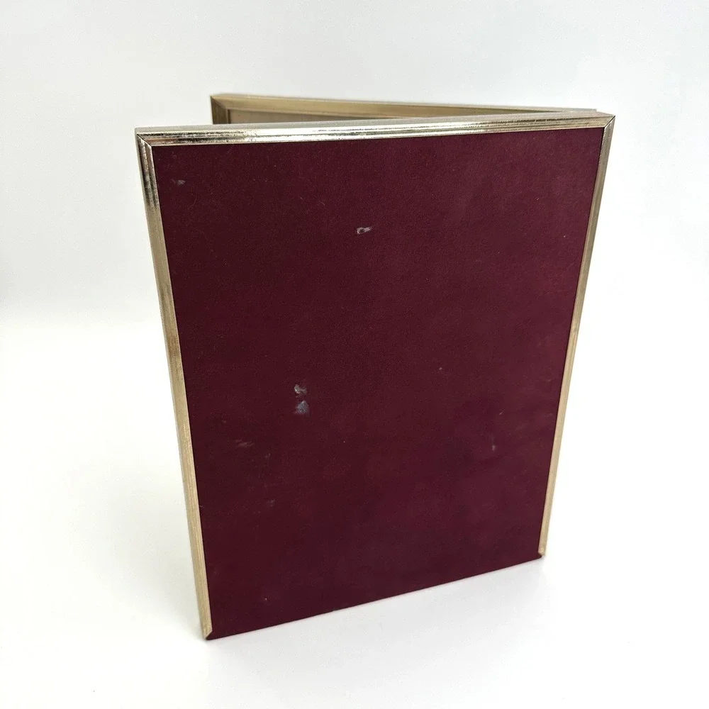 Vintage Hinged Double 8x10 Gold Brass Tone Metal Picture Frame Folding Tabletop